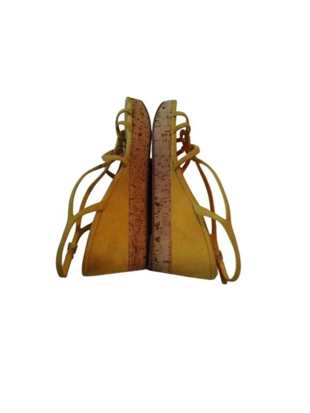 Prada Women's Golden Yellow Suede Cork Wedge Heels, 38 or size 7.5